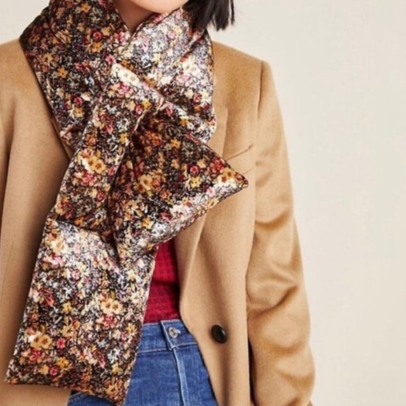 Anthropologie Quilted Puffer Scarf Floral Velvet Pull-Through - Picture 1 of 6